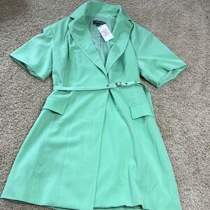Pastel lime, belted, mini dress